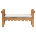 Reiko Handcrafted Natural Rattan Bench with Scalloped Design Boho Farmhouse Seating for Entryway, Bedroom, or Living Room